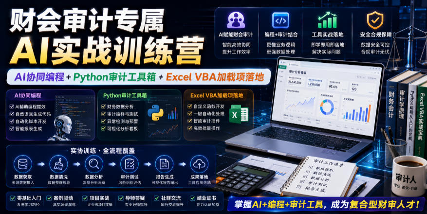 财会审计AI实战训练营：AI协同编程、Python审计工具箱与Excel VBA加载项实操-资源项目网