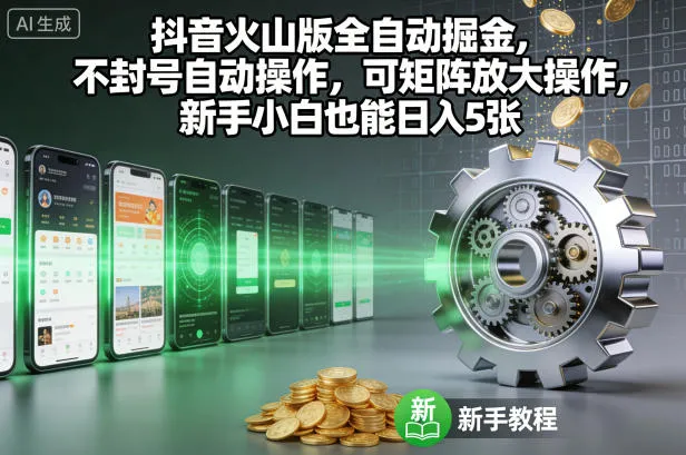 抖音火山版全自动掘金指南:不封号操作,新手小白也能日入5张【揭秘】-资源项目网
