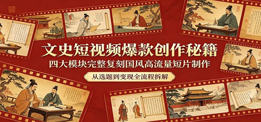 文史短视频爆款创作秘籍：国风高流量短片四大模块复刻-资源项目网