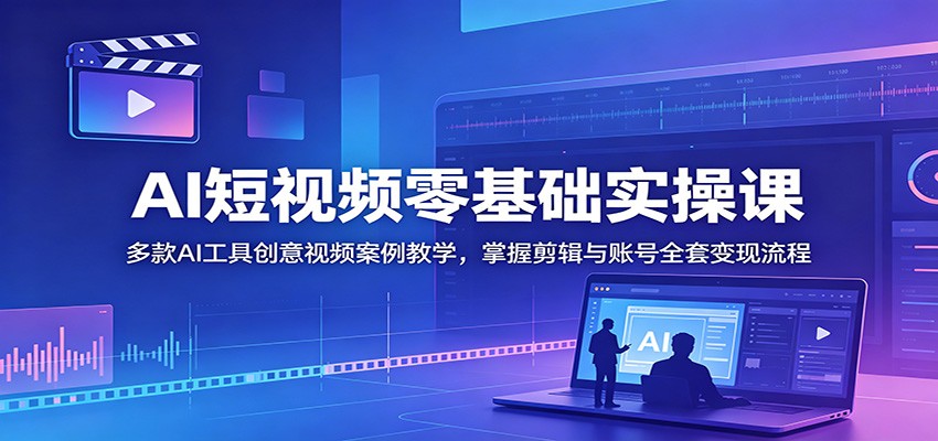 AI短视频零基础实操课:掌握剪辑与账号变现全流程,多款工具创意案例教学-资源项目网