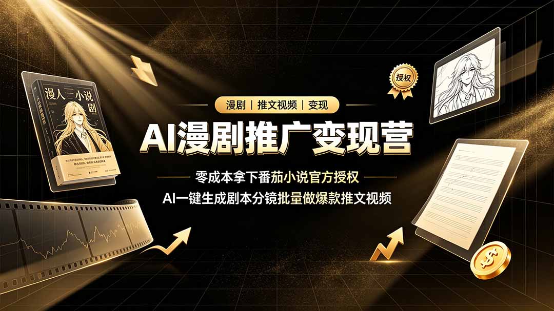 AI漫剧变现营：零成本获取番茄小说授权，一键生成剧本分镜，批量制作爆款推文视频-资源项目网