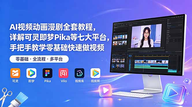 AI视频动画漫剧全套教程:零基础快速上手,详解可灵即梦Pika七大平台-资源项目网