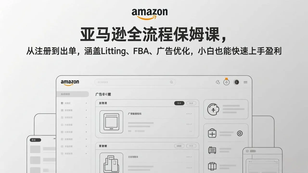 亚马逊全流程保姆课：从注册到出单，详解Listing、FBA、广告优化，小白也能快速盈利-资源项目网