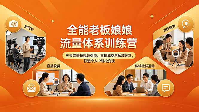 “全能老板娘短视频引流、直播成交与私域运营培训：三天打造个人IP轻松变现”-资源项目网