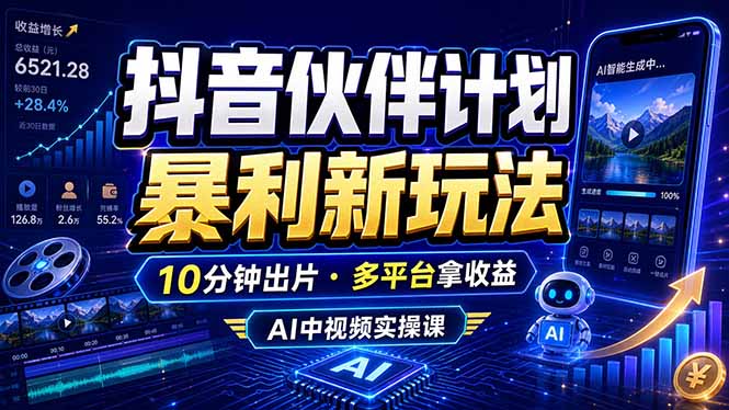 抖音伙伴计划新玩法：10分钟创作，无需配音剪辑，轻松日入三位数-资源项目网