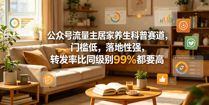 公众号流量主居家养生科普赛道，门槛低，落地性强，转发率高达99%-资源项目网