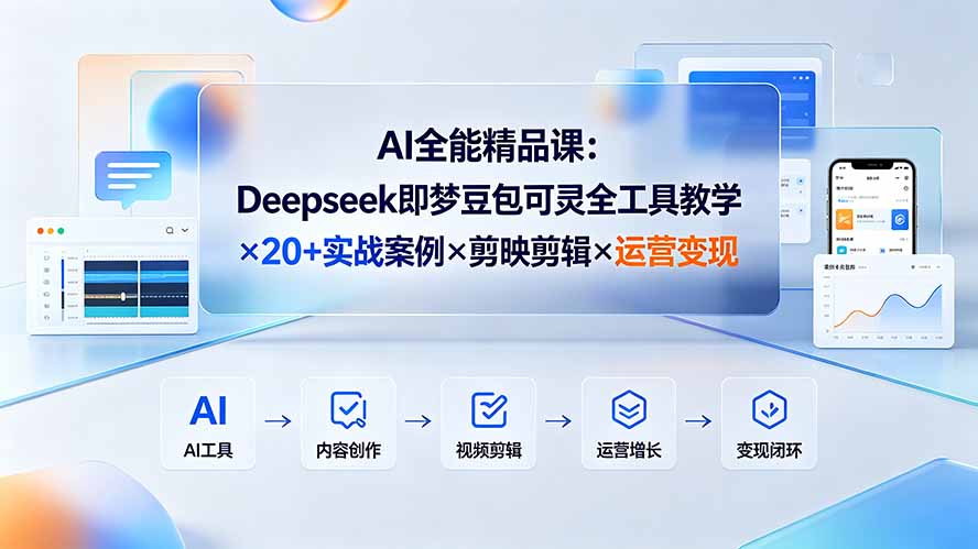 AI全能精品课：Deepseek即梦豆包全工具教学+20实战案例+剪映剪辑+运营变现-资源项目网