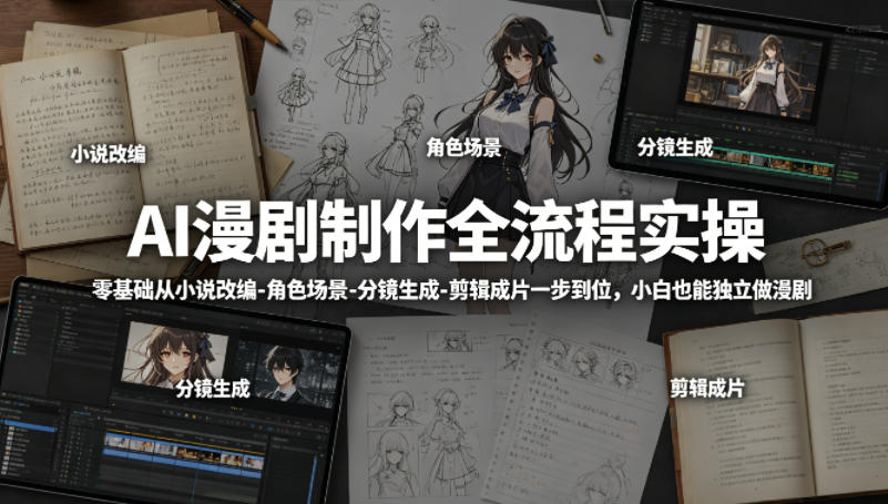 AI漫剧制作全流程：零基础入门，小说改编、角色场景、分镜生成、剪辑成片一气呵成，小白也能轻松制作漫剧-资源项目网