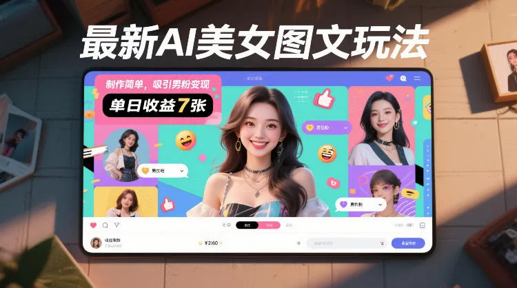 AI美女图文制作教程，简单易学，吸引男性粉丝，单日收益7张图-资源项目网