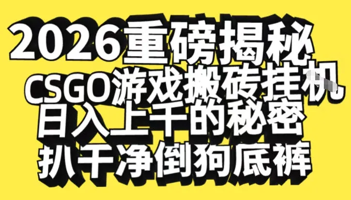2026年开年重磅揭秘：CSGO游戏搬砖日入1k+的挂G技巧，揭露倒狗内幕【揭秘】-资源项目网