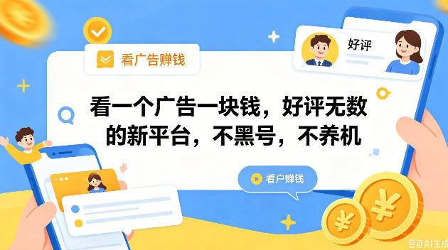 新平台广告看一得一元，好评如潮，无黑号养机，轻松赚几十块揭秘-资源项目网