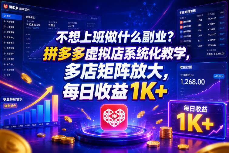揭秘拼多多虚拟店副业:系统化教学,多店矩阵收益日增1K+-资源项目网