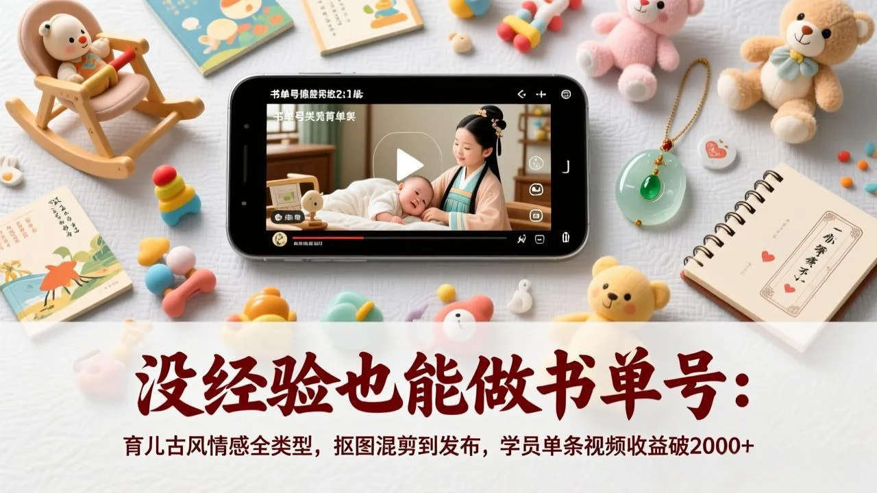 无经验也能做书单号：育儿古风情感全类型，抠图混剪到发布，学员单条视频收益破2000+-资源项目网