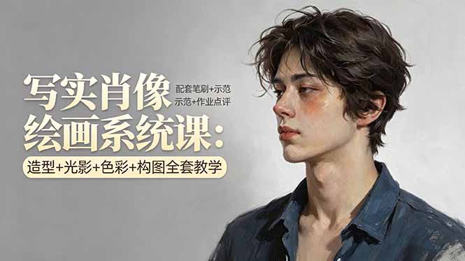 写实肖像绘画系统课：造型、光影、色彩与构图全套教学，含笔刷使用、示范及作业点评-资源项目网
