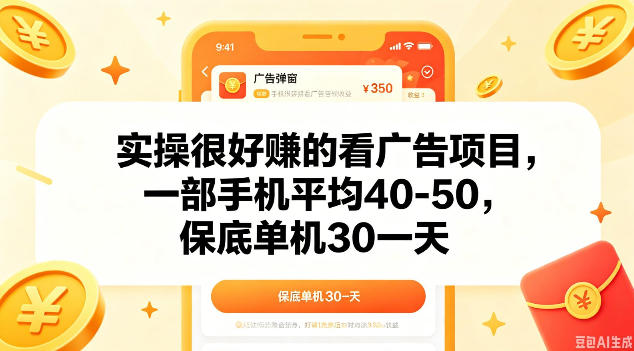 揭秘：一部手机平均40-50元，保底30元单机一天的看广告项目实操指南-资源项目网