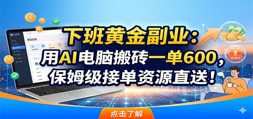 下班后轻松赚钱:AI电脑搬砖,600元一单,保姆级接单资源直送!-资源项目网