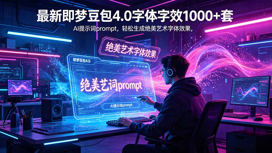 最新即梦豆包4.0字体字效1000+套,AI提示词prompt,轻松生成绝美艺术字体效果-资源项目网