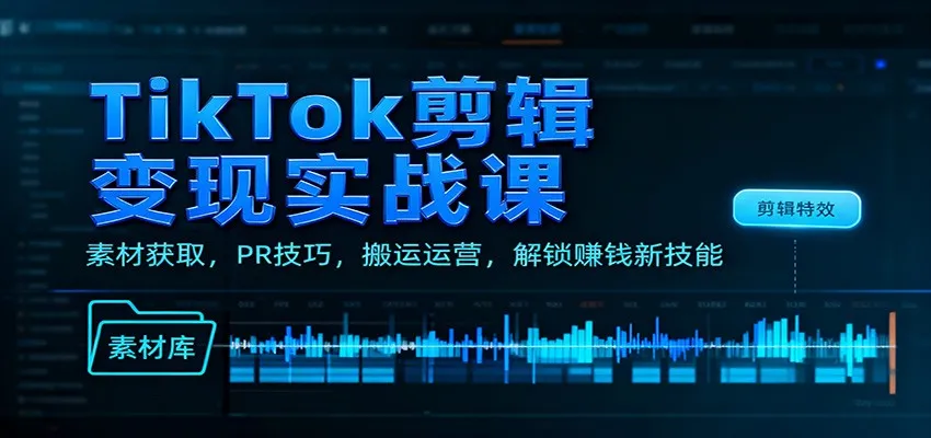 TikTok剪辑变现实战课：素材获取、PR技巧、搬运运营，解锁赚钱新技能-资源项目网