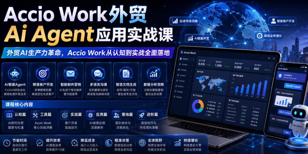 Accio Work外贸AI Agent应用实战课：开启外贸生产力革命，从认知到实战全面落地-资源项目网
