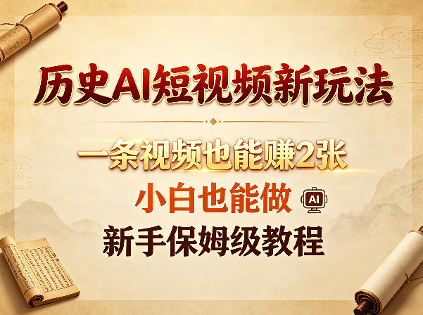 历史AI短视频新玩法：新手保姆级教程，一条视频赚2张-资源项目网
