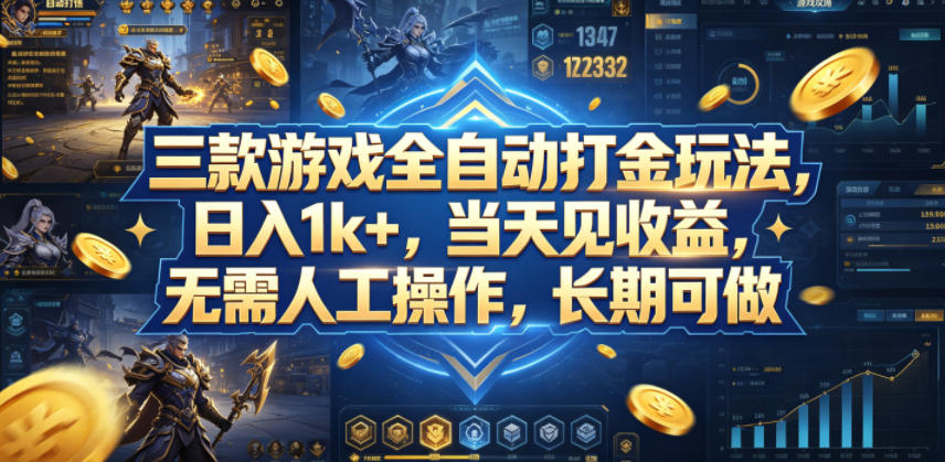 揭秘：三款游戏全自动打金，日入1k+，无需人工操作，长期可做-资源项目网