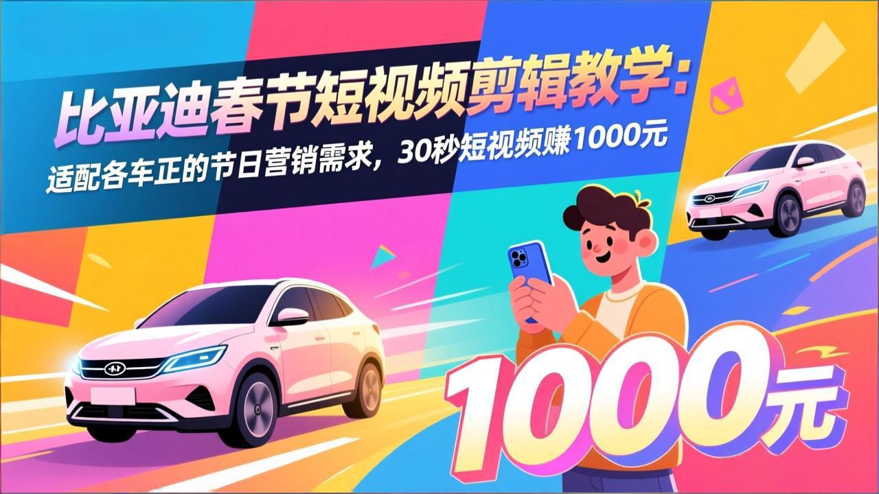 比亚迪春节短视频剪辑教程：制作30秒视频，实现车企节日营销盈利-资源项目网