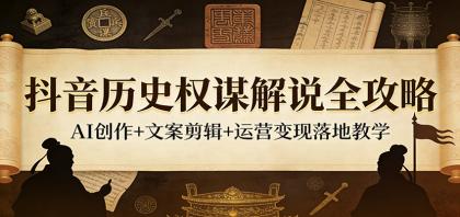 抖音历史权谋解说全攻略：AI创作+文案剪辑+运营变现落地教学-资源项目网