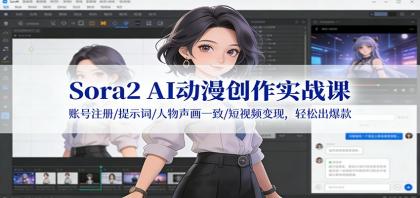 Sora2 AI动漫创作实战课：轻松注册账号、优化提示词、实现人物声画一致，短视频变现，爆款轻松打造！-资源项目网