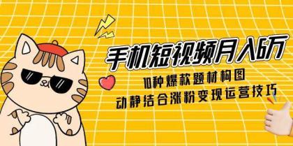 手机短视频月入6万，10种爆款题材构图，动静结合涨粉变现运营技巧-资源项目网