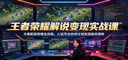 王者荣耀解说变现实战课：文案配音剪辑全流程，入驻平台伙伴计划实现稳定增收-资源项目网