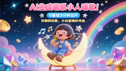 AI生成萌系小人唱歌！0基础3分钟出片，28个作品涨粉9万，日赚四位数，小白直接抄作业-资源项目网