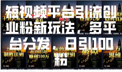 短视频平台引流创业粉新玩法，多平台分发，日引100粉-资源项目网